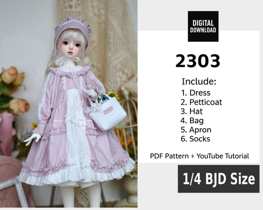 果果 1/4 BJD Doll Dress Pattern-2303- with seam allowance