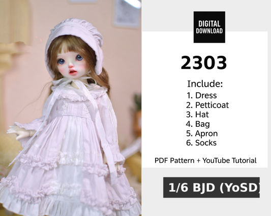 果果 1/6 BJD Doll Dress Pattern - 2303- seam allowance include (