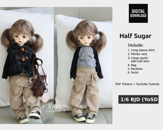 小Mer BJD 1/6 BJD DOLL Clothes Dress Patterns -Half Sugar-no seam allowance included