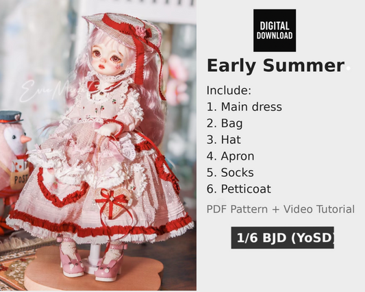 Patrón de vestido para muñeca BJD escala 1/6 - 25NO.5 con bolsa trasera - sin margen de costura