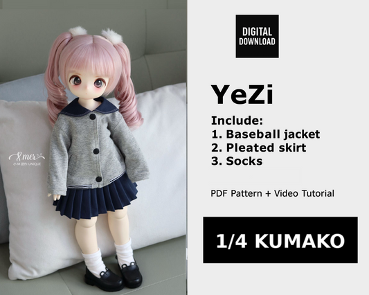 小Mer 1/4 KUMAKO BJD Doll Dress Pattern - YEZI-no seam allowance included
