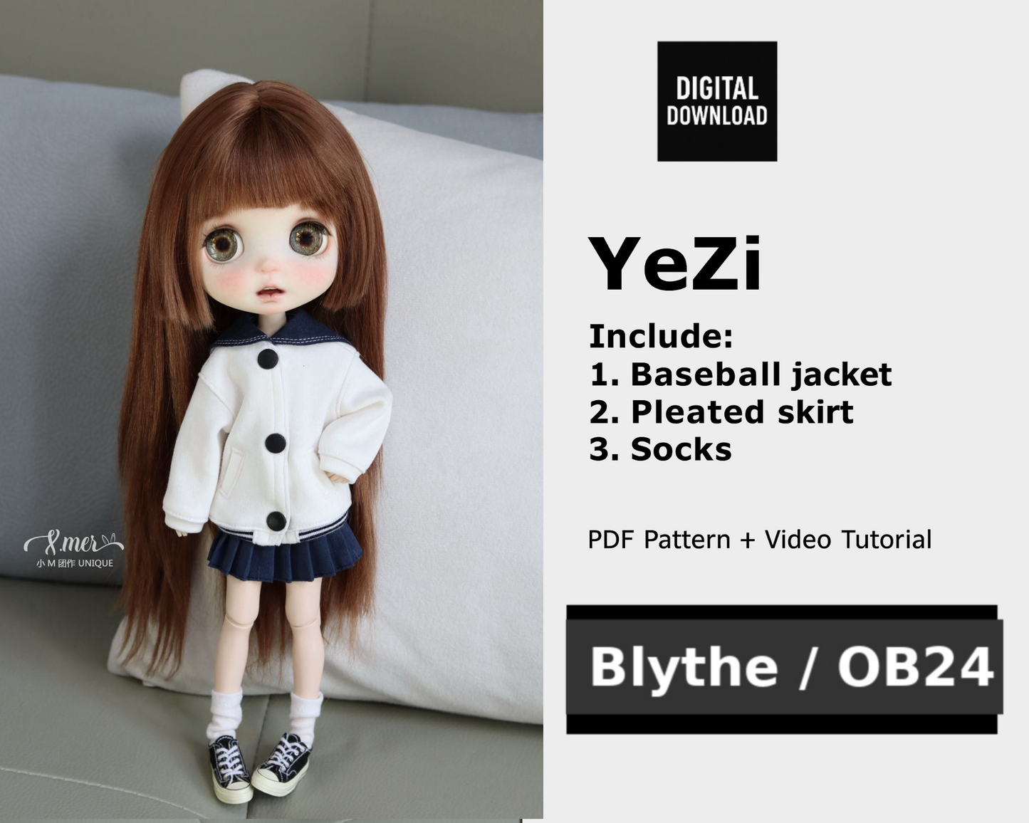 小Mer Blythe OB 24 DOLL Patterns -YEZI-no seam allowance included