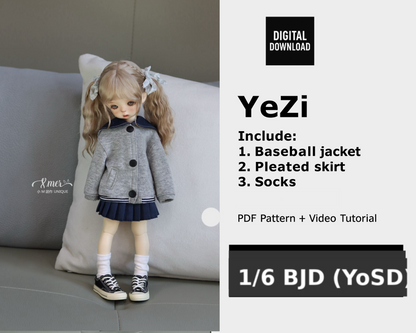 小Mer BJD 1/6 BJD DOLL Clothes Dress Patterns -YEZI-no seam allowance included