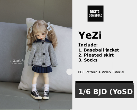 小Mer BJD 1/6 BJD DOLL Clothes Dress Patterns -YEZI-no seam allowance included