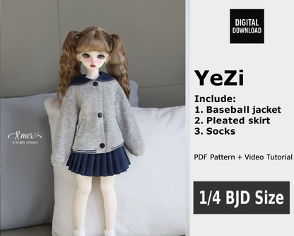 小Mer BJD 1/4 BJD DOLL Clothes Patterns -YEZI- no seam allowance included