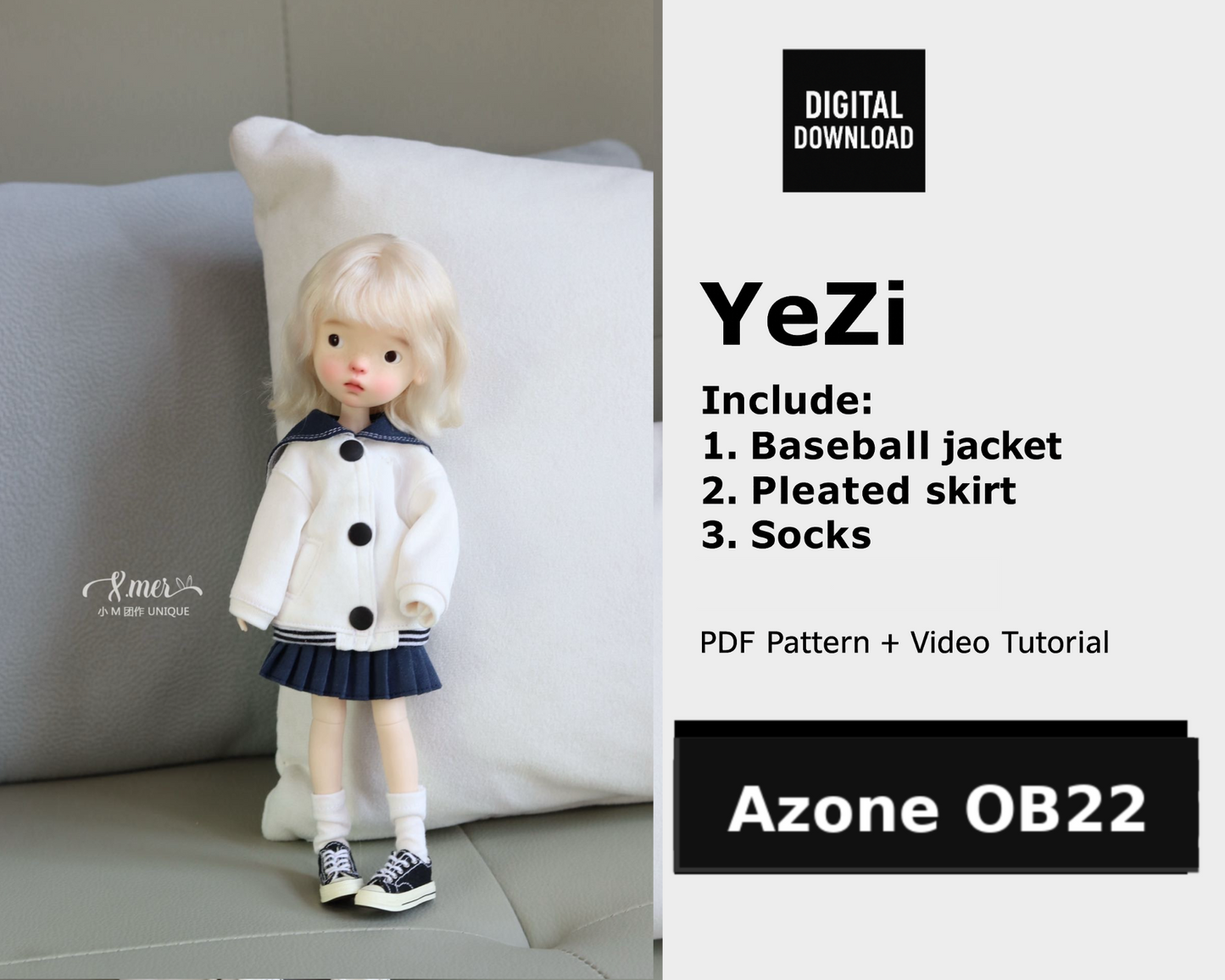 小Mer Azone ob22  Doll Clothes Patterns - YEZI- no seam allowance included