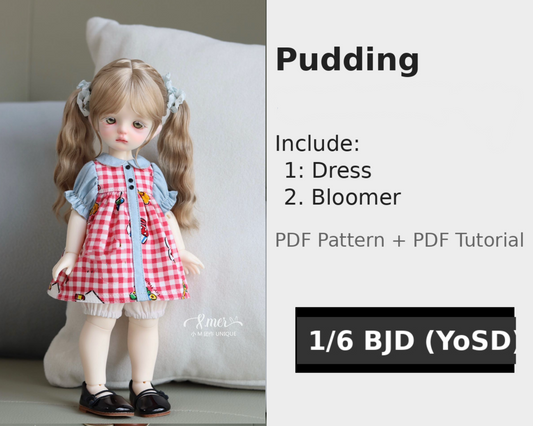 小Mer BJD 1/6 BJD DOLL Clothes Dress Patterns -Pudding--no seam allowance included