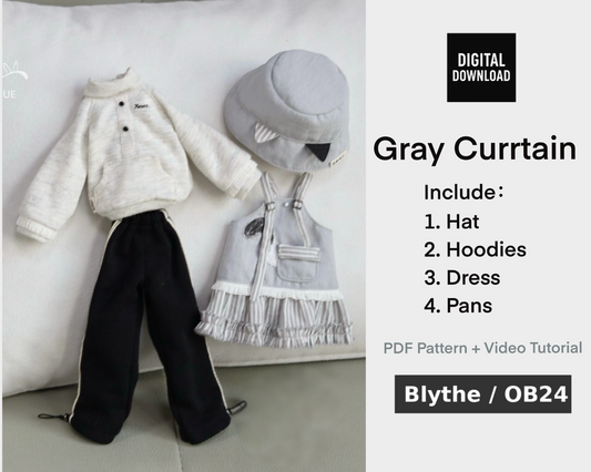小Mer Blythe OB 24 DOLL Patterns -Grey Curtain-no seam allowance included