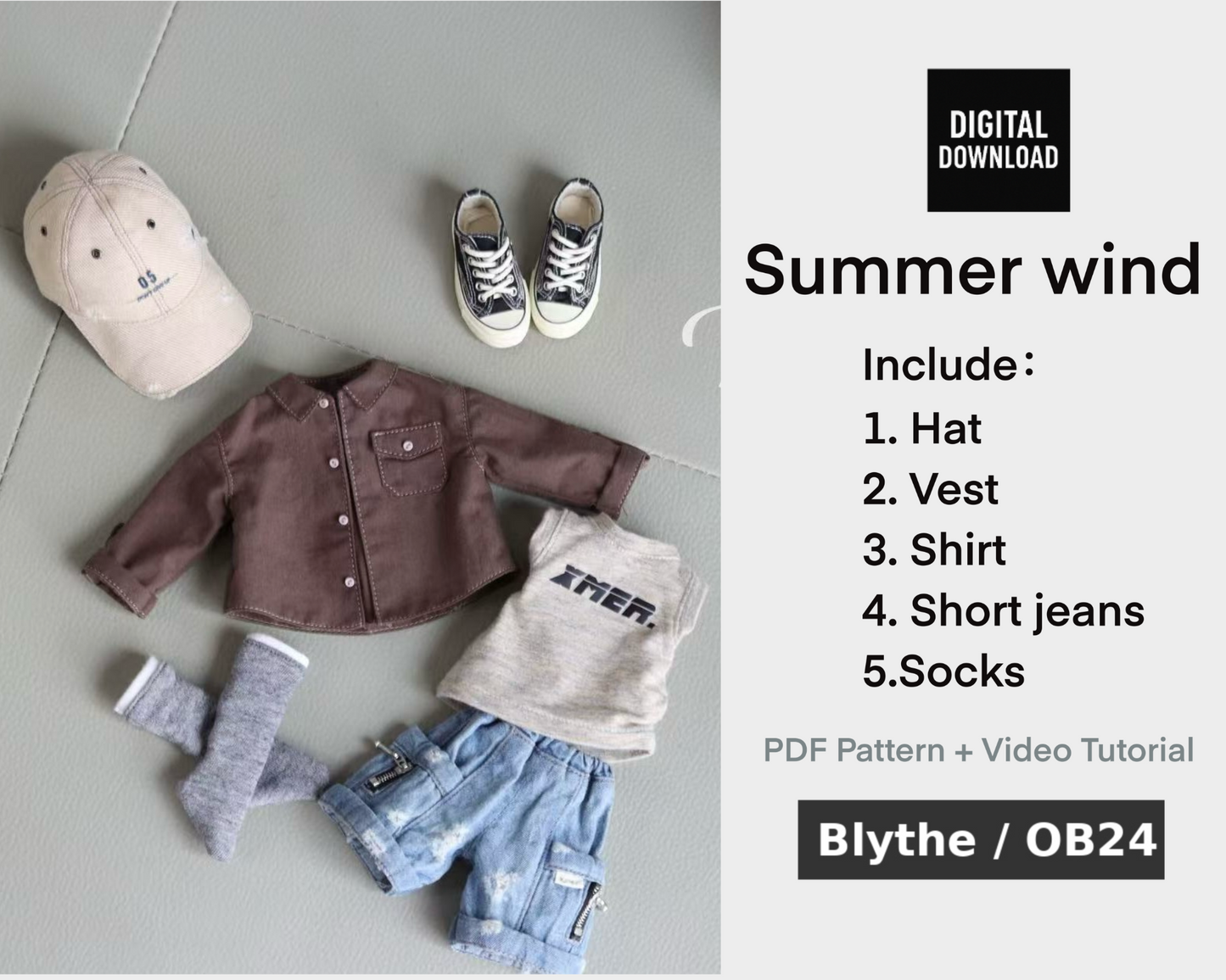 小Mer Blythe OB 24 DOLL Patterns -Summer wind-no seam allowance included