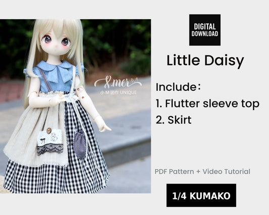 小Mer 1/4 KUMAKO BJD Doll Dress Pattern - Little Daisy no seam allowance included