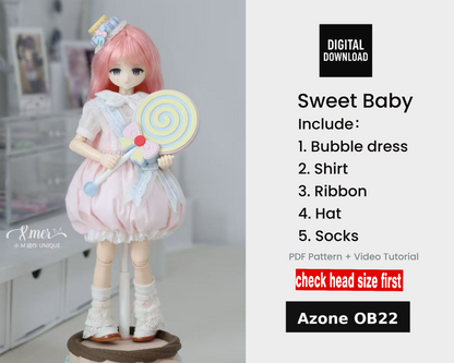 小マーブライス人形用洋服パターン - ソーダ - 縫い代は含まれていません