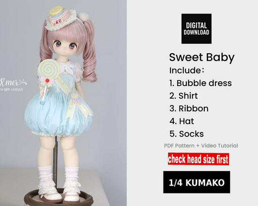 小Mer 1/4 KUMAKO BJDドール用ドレスパターン - フラワーバブル - 縫い代は含まれません