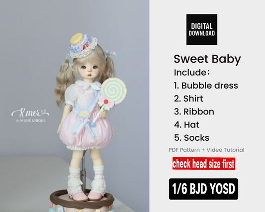 小Mer BJD 1/6 BJD DOLL Clothes Dress Patterns -Sweet Baby-no seam allowance included