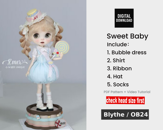 小Mer Blythe OB 24 DOLL Patterns -Sweet Baby-no seam allowance included