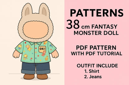 ¡Lea antes de comprar! Patrón de ropa para muñeca LABUBU Macaron: Patrón en inglés, sin margen de costura, videotutorial, sin reembolso.