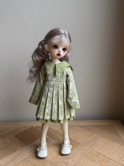 YoSD BJD Dress | Long Sleeve Double-Layer Pleated Dress | Fully Lined Doll Outfit | 1/6 Scale BJD Clothing