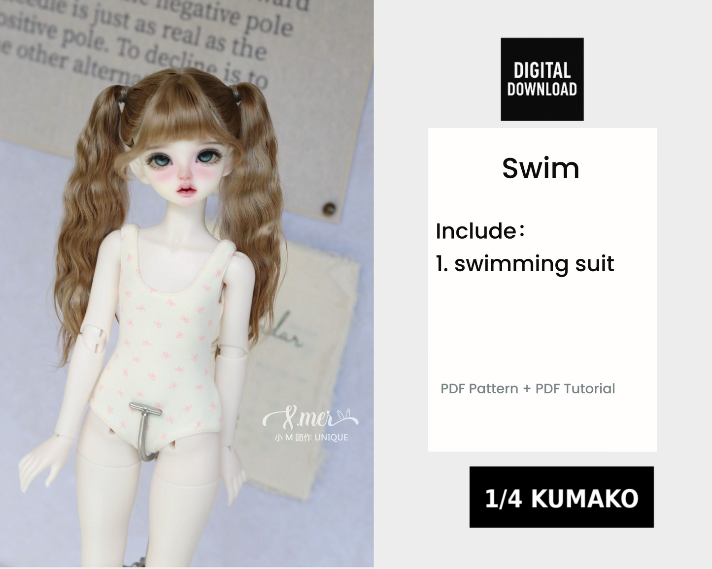 小Mer 1/4 KUMAKO BJDドール用ドレスパターン - フラワーバブル - 縫い代は含まれません