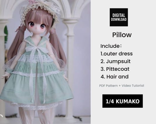 小Mer 1/4 KUMAKO BJD Doll Dress Pattern - Pillow-no seam allowance included