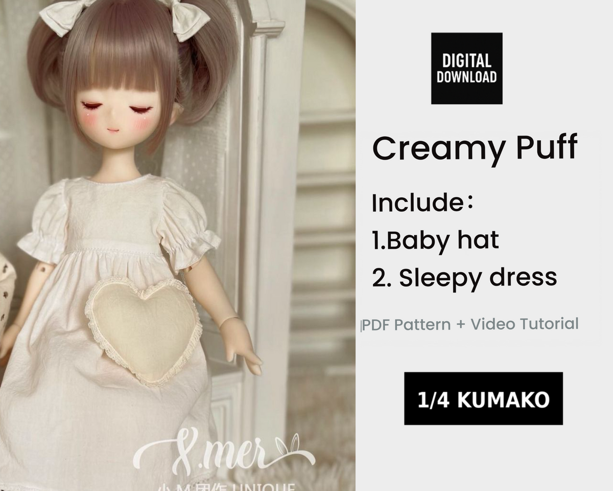 小Mer 1/4 KUMAKO BJD Doll Dress Pattern - Creamy Puff- no seam allowance included