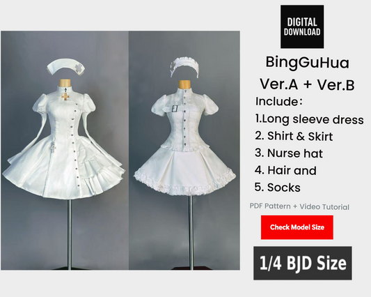 阿吉 BJD 1/4 BJD DOLL Patterns BingGuHua Ver.A + Ver.B-  seam allowance included-check doll size first, large 1/4 doll