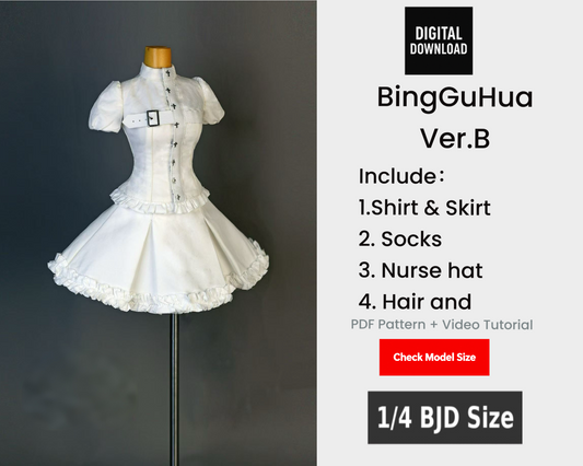 阿吉 BJD 1/4 BJD DOLL Patterns BingGuHua Ver.B-  seam allowance included-check doll size first, large 1/4 doll