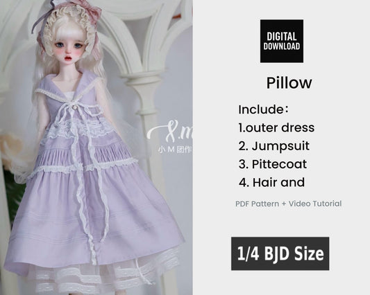 Patrones de ropa para muñecas BJD 1/4 BJD Sleepy Rain (Nota: tutorial de 2 horas de duración, no para principiantes) -Peaches-sin margen de costura incluido