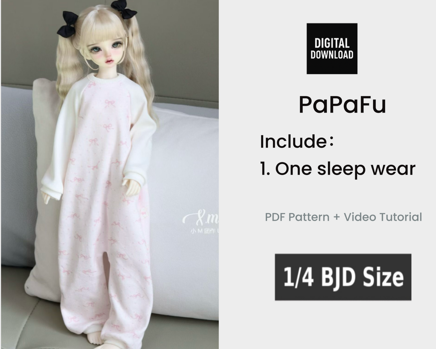 小Mer BJD 1/4 BJD DOLL Clothes Patterns -PaPaFu- no seam allowance included