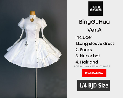 阿吉 BJD 1/4 BJD DOLL Patterns BingGuHua Ver.A-  seam allowance included-check doll size first, large 1/4 doll