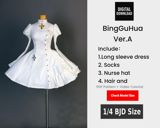 阿吉 BJD 1/4 BJD DOLL Patterns BingGuHua Ver.A-  seam allowance included-check doll size first, large 1/4 doll