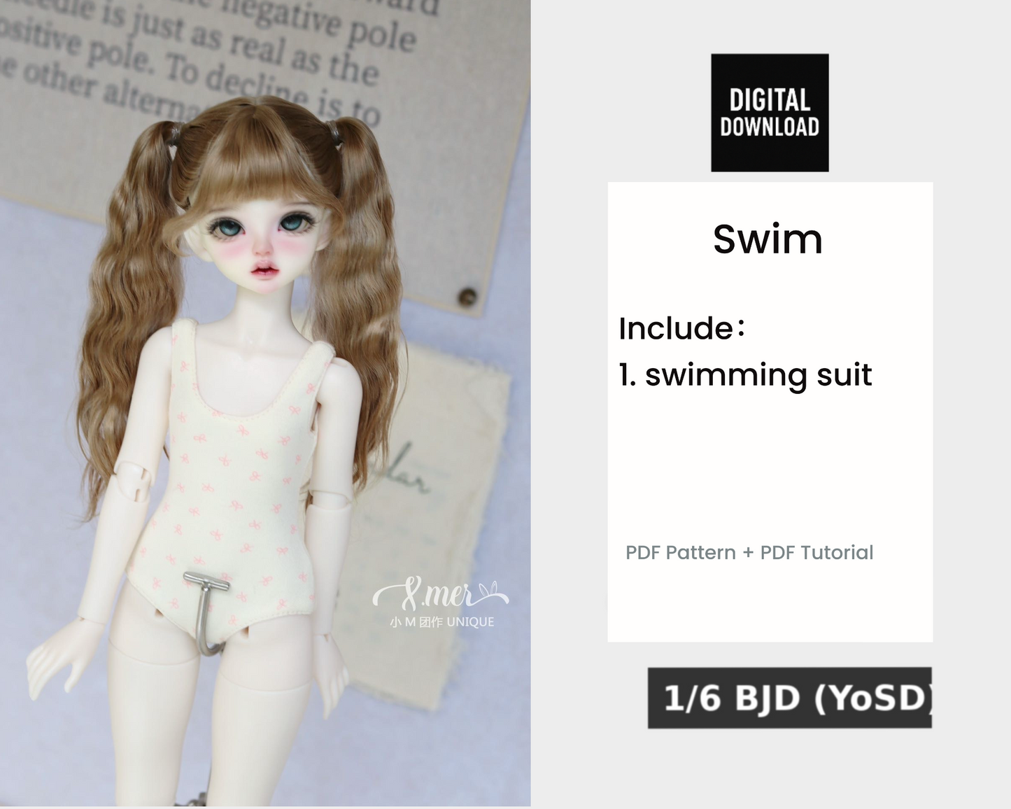 小Mer BJD 1/6 BJD DOLL 服 ドレス パターン - クッキー - 縫い代は含まれていません