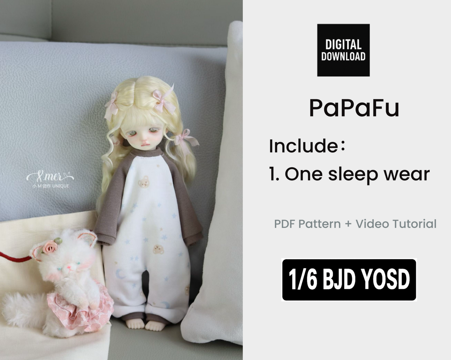 小Mer BJD 1/6 BJD DOLL 服 ドレス パターン - クッキー - 縫い代は含まれていません