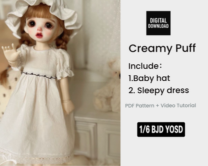 小Mer BJD 1/6 BJD DOLL Clothes Dress Patterns -Creamy Puff-no seam allowance included
