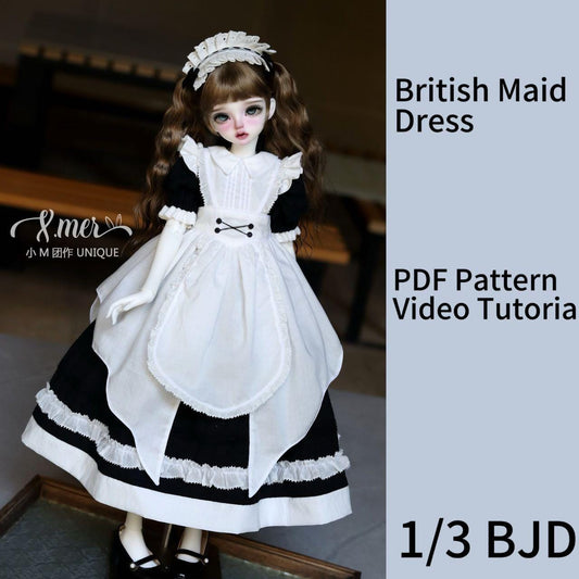 小Mer BJD 1/3 BJD DOLL Patterns - British Maid Dress with Apron-no seam allowance included