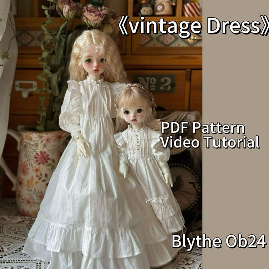 阿彩 Blythe Doll Dress Pattern - Victoria Vintage Dressinclue 5mm seam allowance
