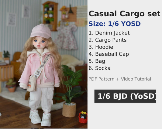 果果 1/6 BJD Doll Dress Pattern - Casual cargo set- with seam allowance
