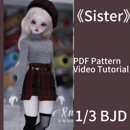 小Mer BJD 1/3 BJD DOLL Patterns  Shirt dress hat set-Sister-no seam allowance included