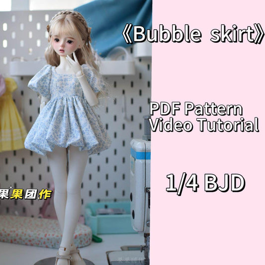 果果 1/4 BJD Doll Dress Pattern - Bubble skirt -with seam allowance-Small for standard MSD you need to add 5mm at back each side if bust >18cm