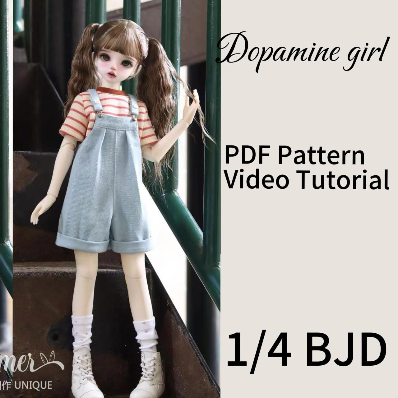 小Mer BJD 1/4 BJD DOLL Patterns overalls - Dopamine Girls-no seam allowance included