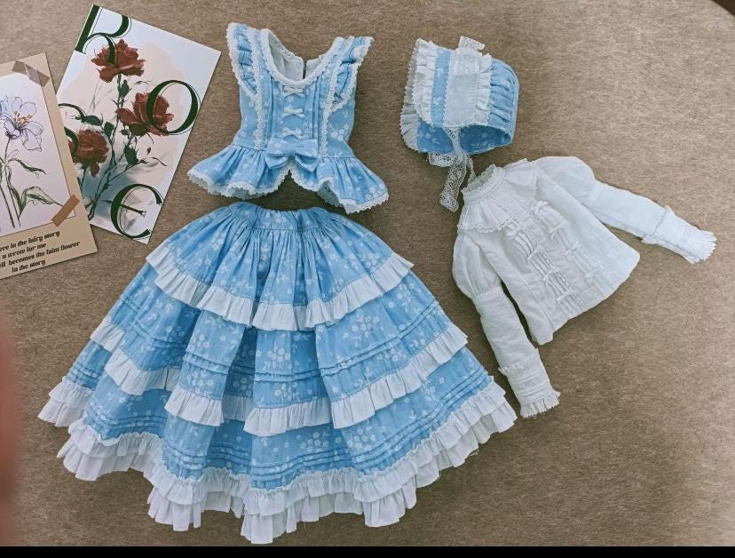 阿彩 1/3 BJD Doll Dress Pattern - Layered Pleated Skirt (Hard, not for beginner)inclue 5mm seam allowance