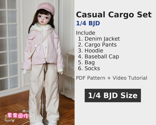 果果 1/4 BJD Doll Dress Pattern-Casual cargo set- with seam allowance