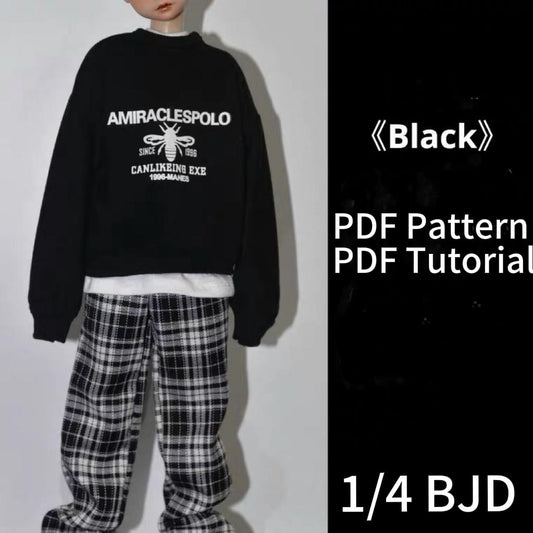 akiki阿吉 BJD 1/4 DOLL Cloth Patterns <BLACK> -Sweater Pants and Hat set- no seam allowance