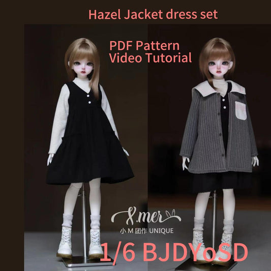 小Mer BJD 1/6 BJD DOLL Patterns Jacket Dress and base shirt set -Hazel-no seam allowance included