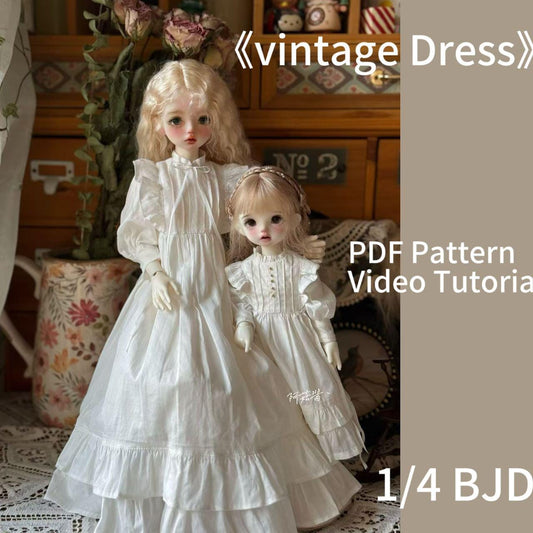 阿彩 1/4 BJD Doll Dress Pattern - Victoria Vintage Dress-inclue 5mm seam allowance