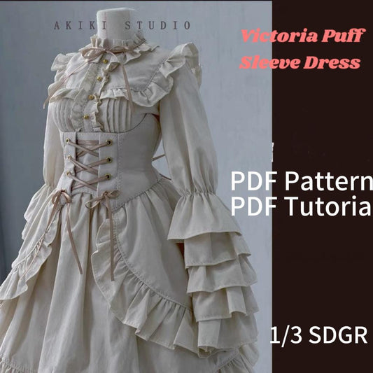 阿吉 BJD 1/3 SDGR DOLL Patterns Victoria Style Puff Sleeve Dress