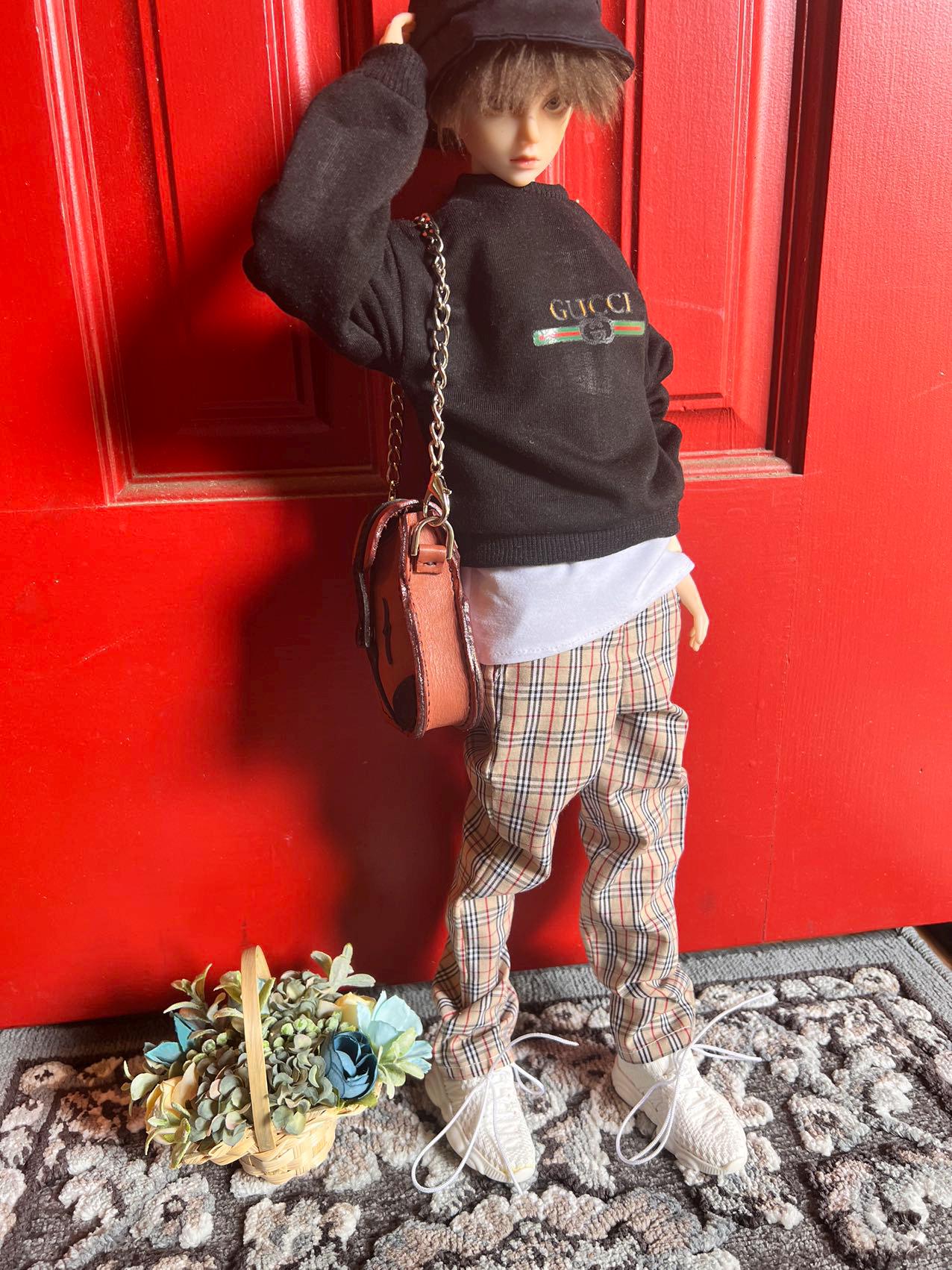 阿吉 BJD 1/4 DOLL Cloth Patterns <BLACK> -Sweater Pants and Hat set- no seam allowance