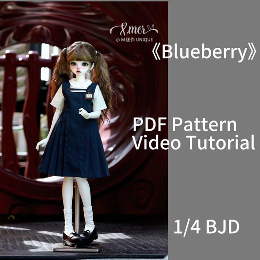 小Mer BJD 1/4 BJD DOLL Patterns School Dress <Blueberry>-no seam allowance included