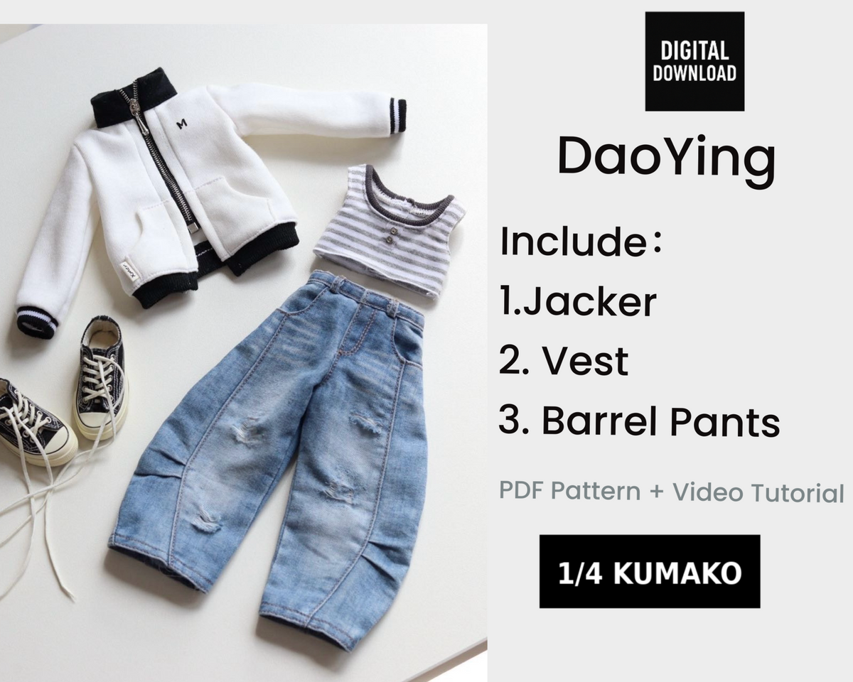 小Mer 1/4 KUMAKO BJD Doll Dress Pattern - DaoYing-no seam allowance included