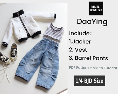 小Mer BJD 1/4 BJD DOLL Clothes Patterns -DaoYing- no seam allowance included